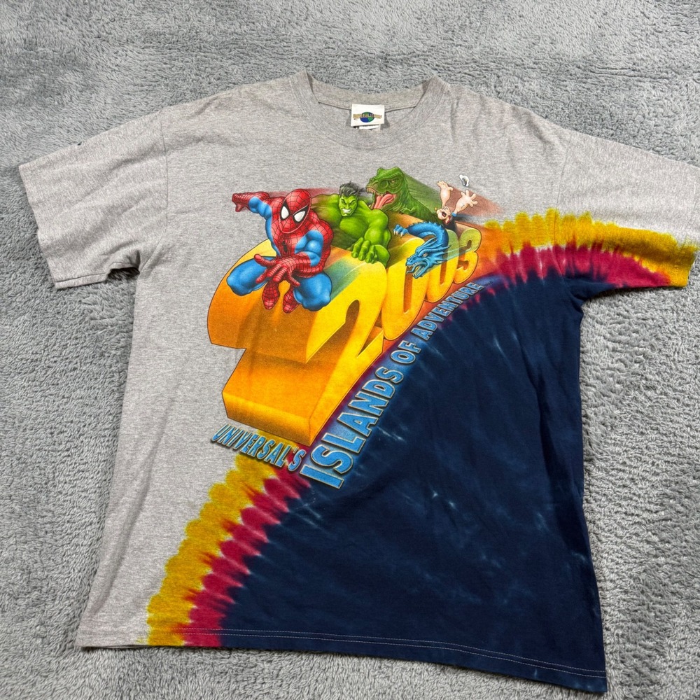 Vintage 2003 Universal Studios Islands of Adventure Tie Dye Marvel Hulk USA - L